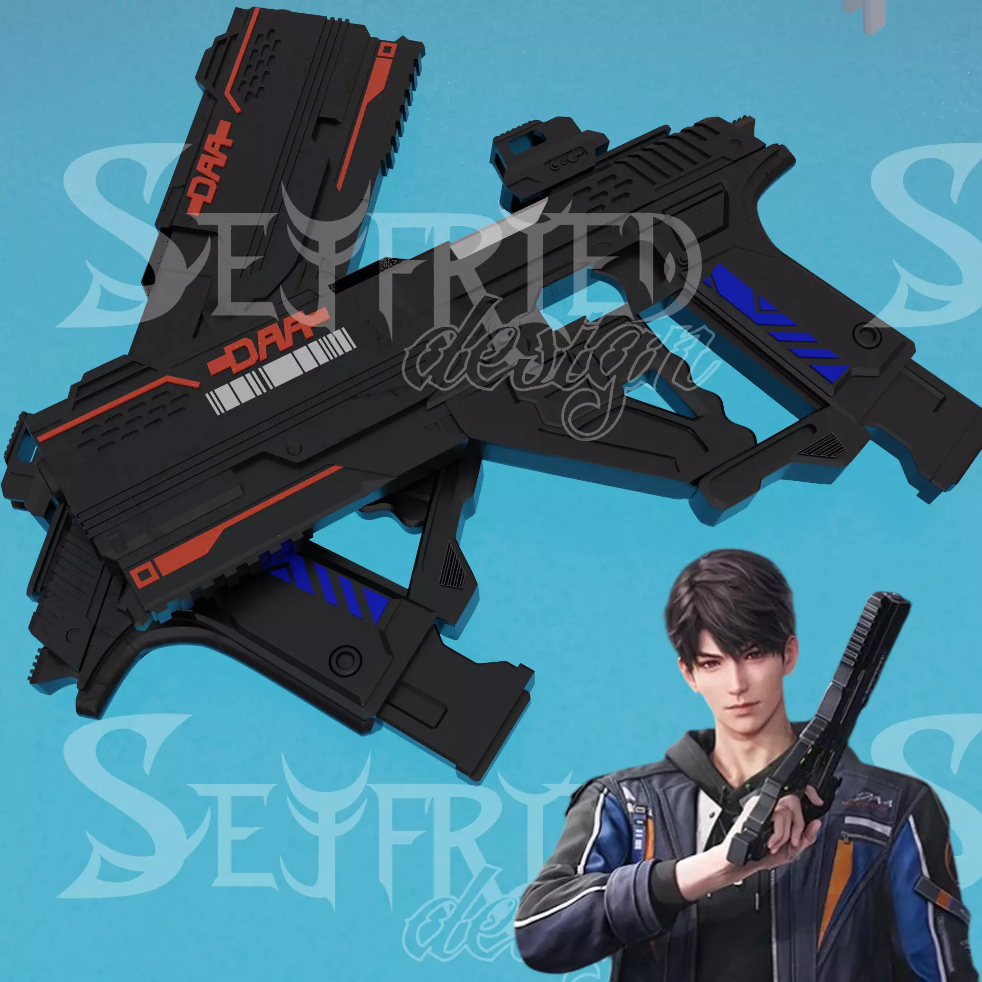 Love and Deepspace Caleb gun Cosplay props 3D print model_0