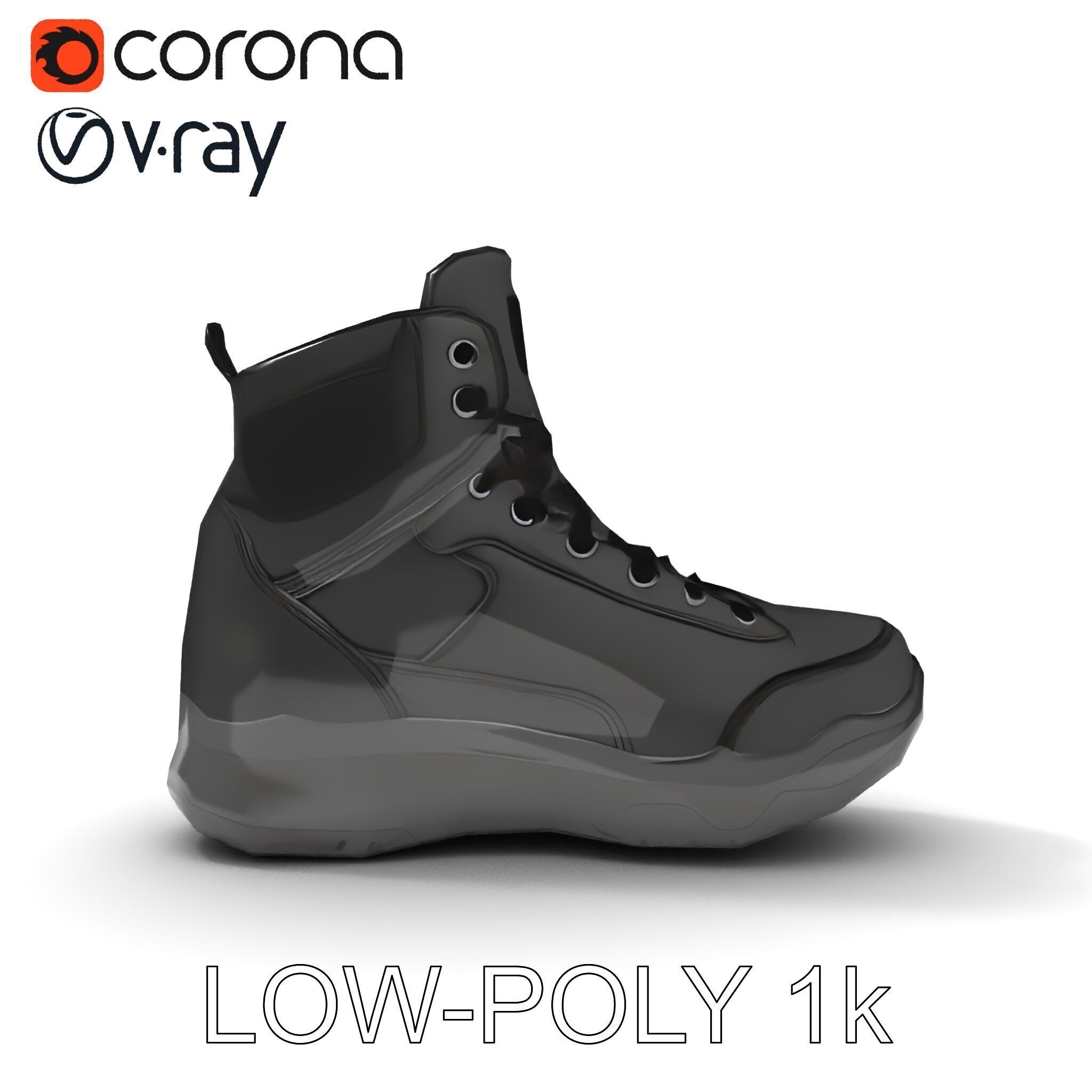Black Tactical Boot D Model Pack Low-poly 3D model_16