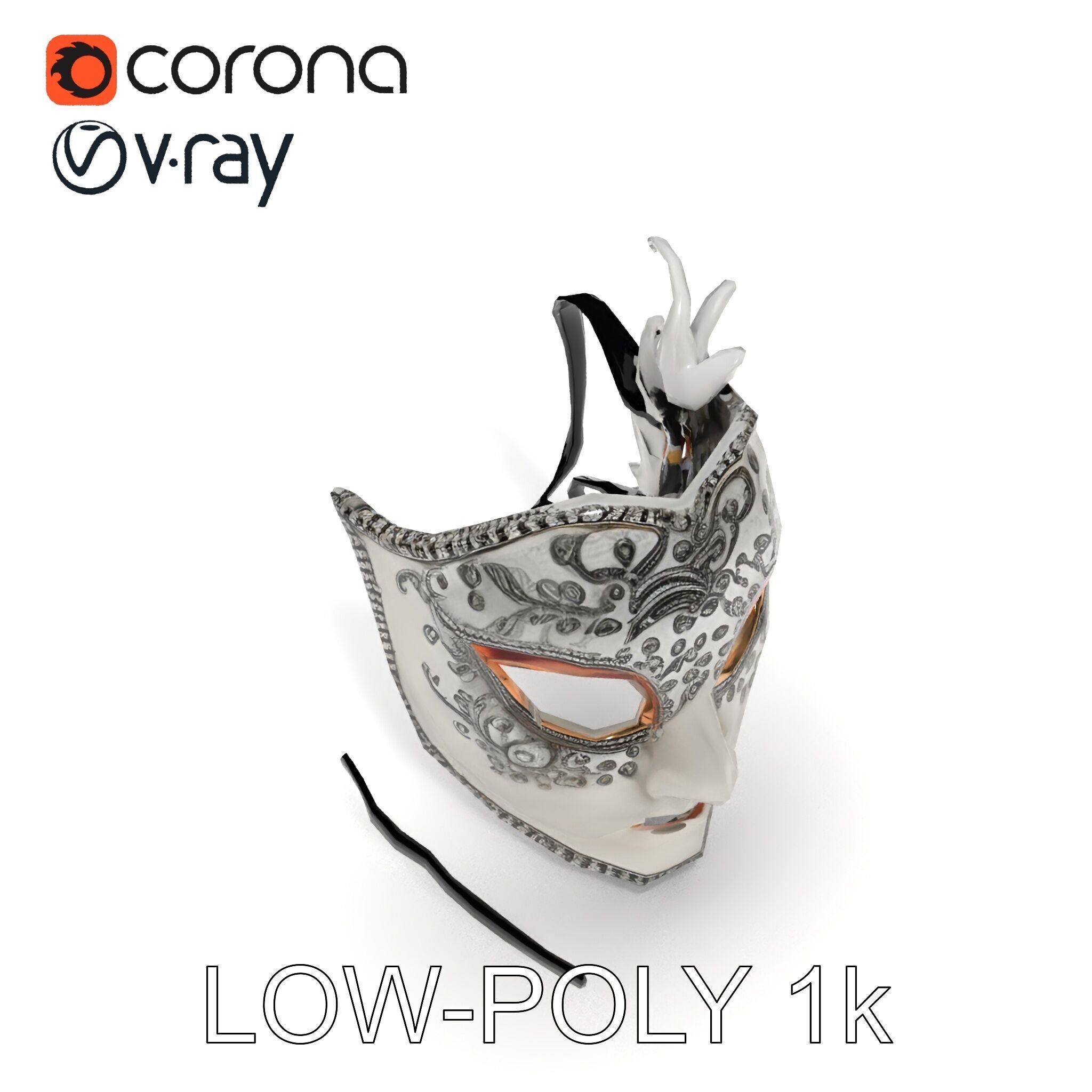 Intricate Venetian Mask Model Pack Low-poly 3D model_27