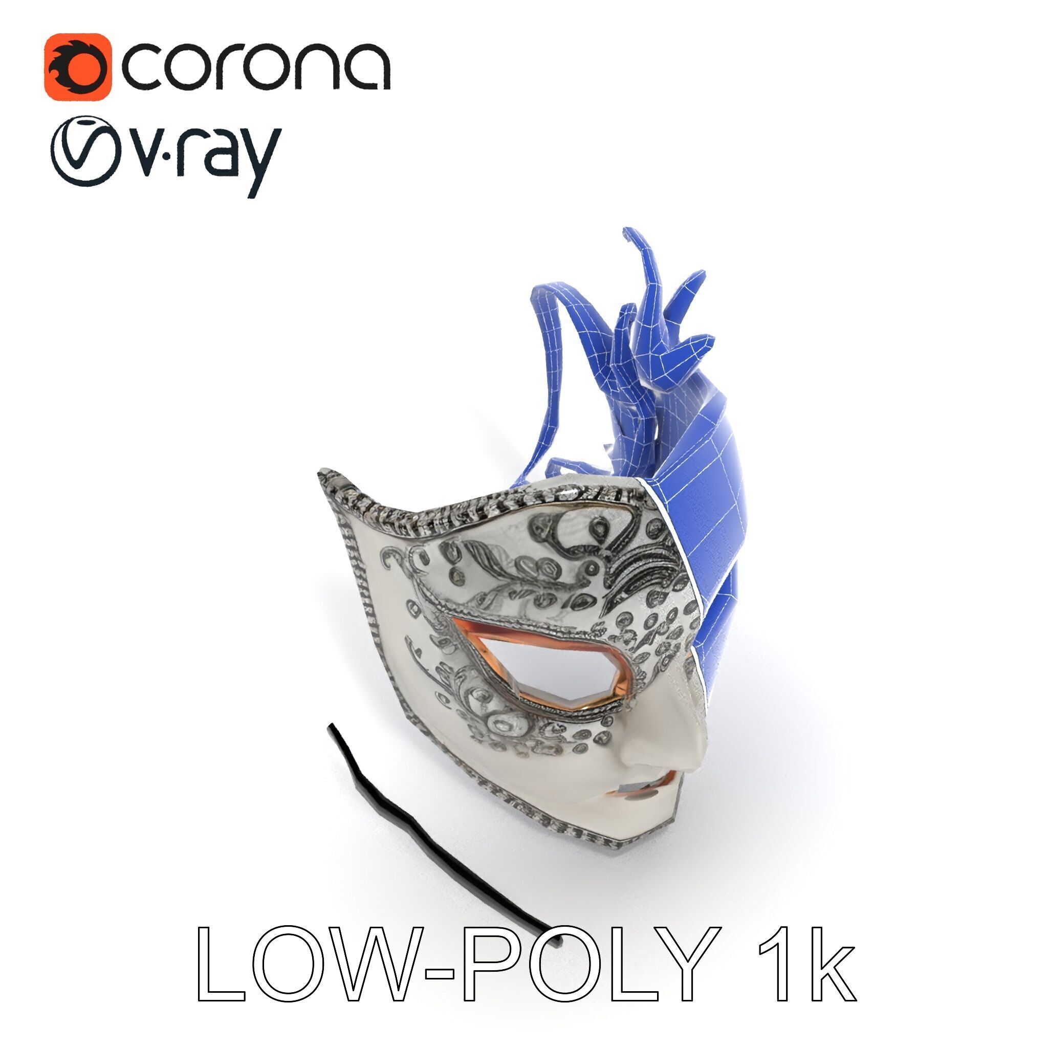 Intricate Venetian Mask Model Pack Low-poly 3D model_7