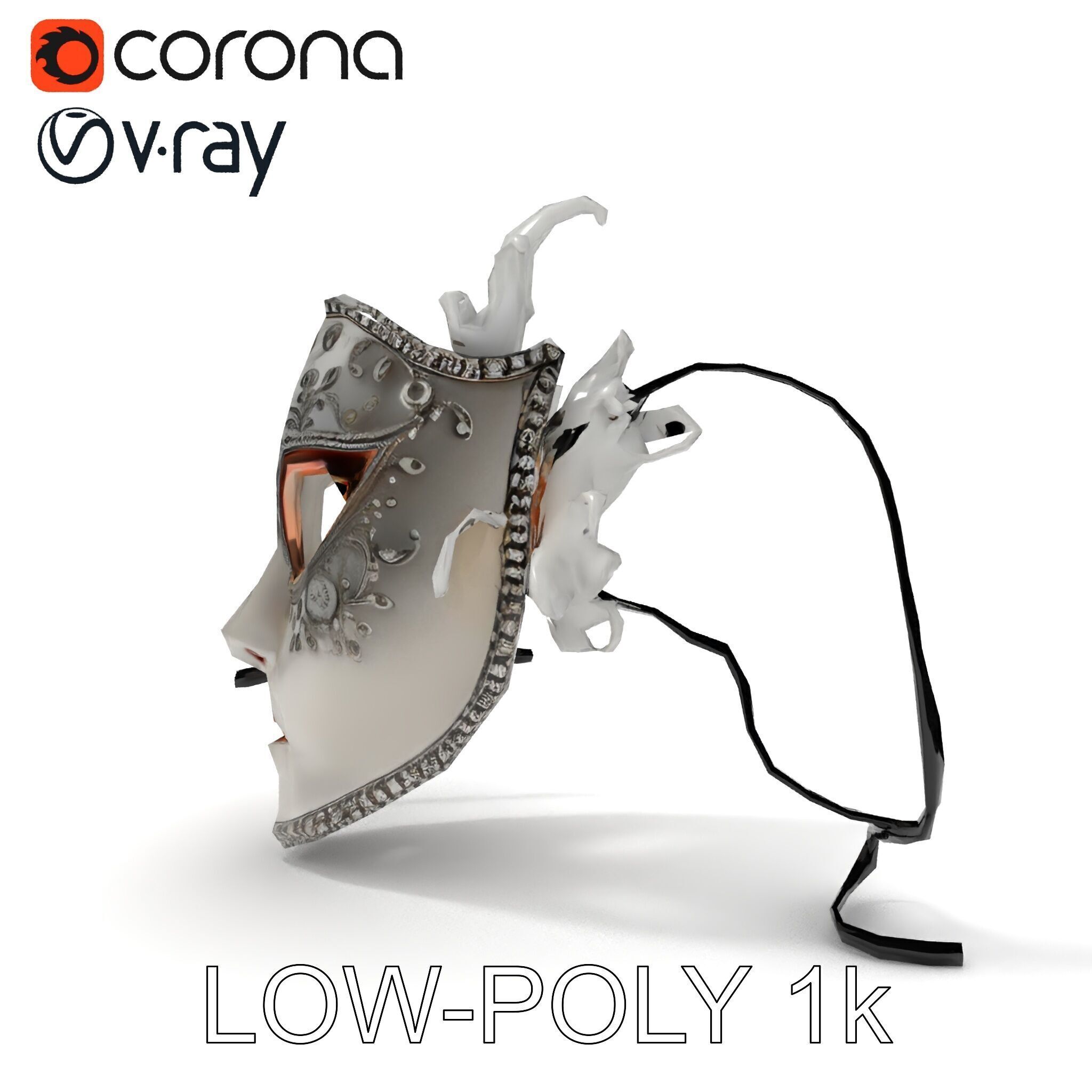 Intricate Venetian Mask Model Pack Low-poly 3D model_31