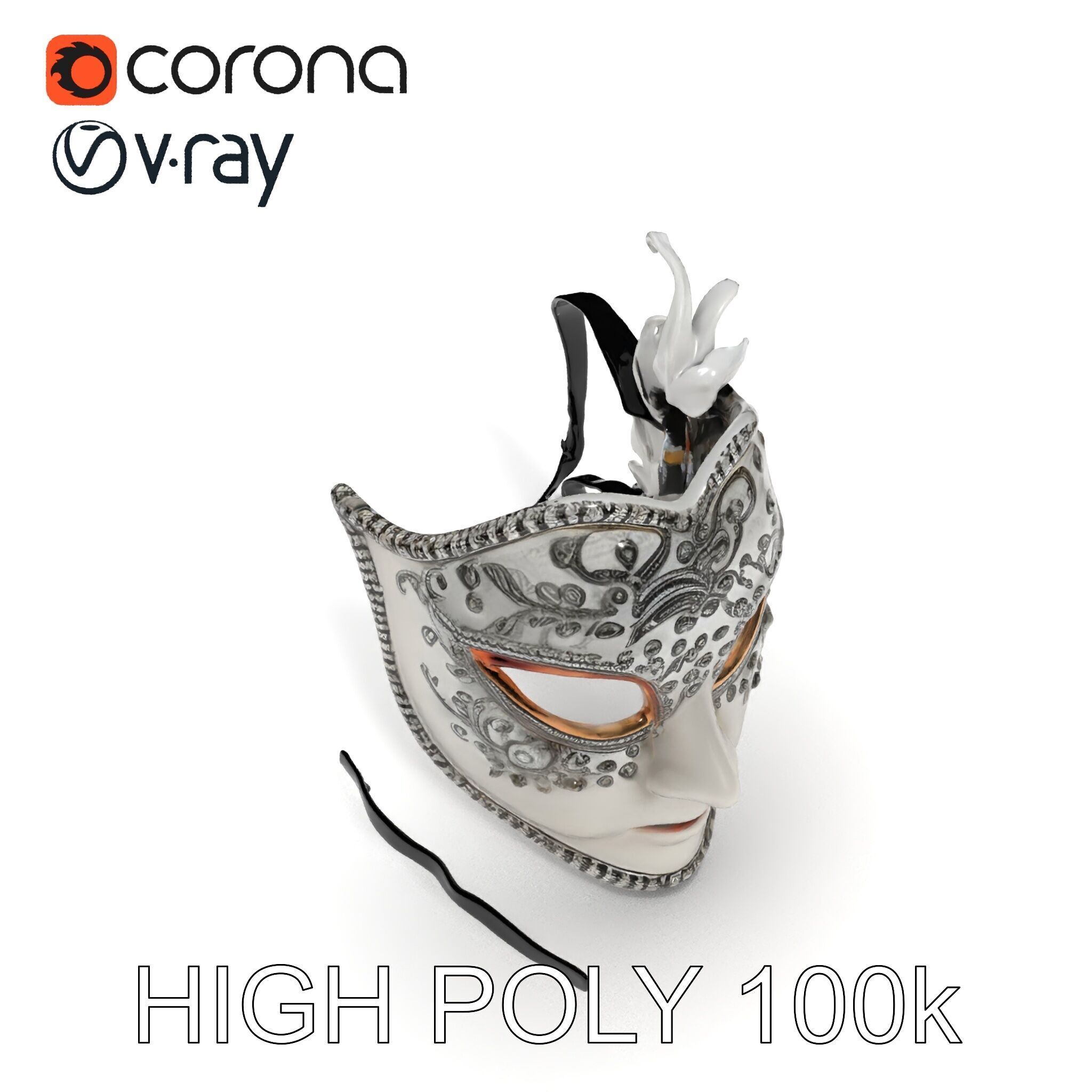 Intricate Venetian Mask Model Pack Low-poly 3D model_22