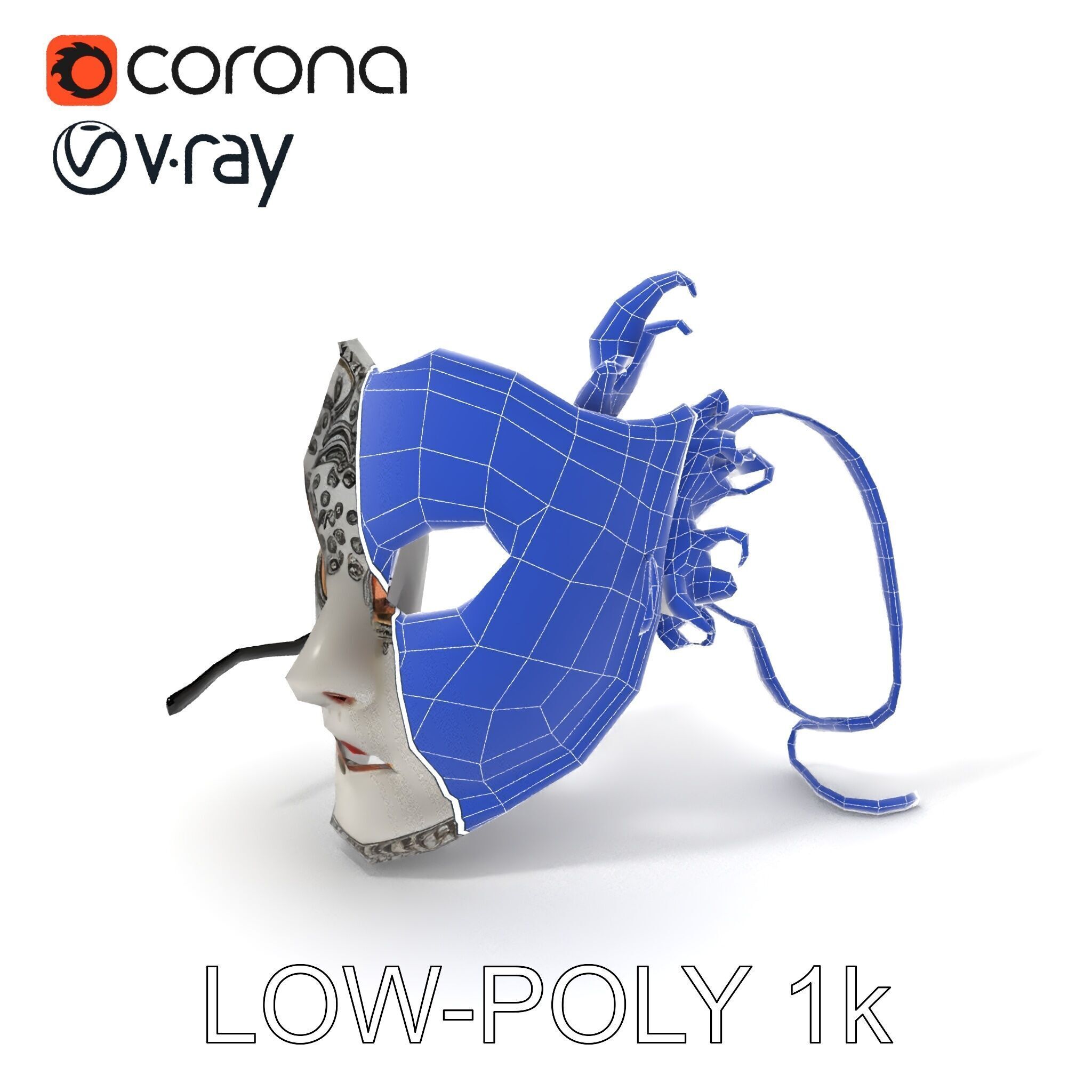 Intricate Venetian Mask Model Pack Low-poly 3D model_15