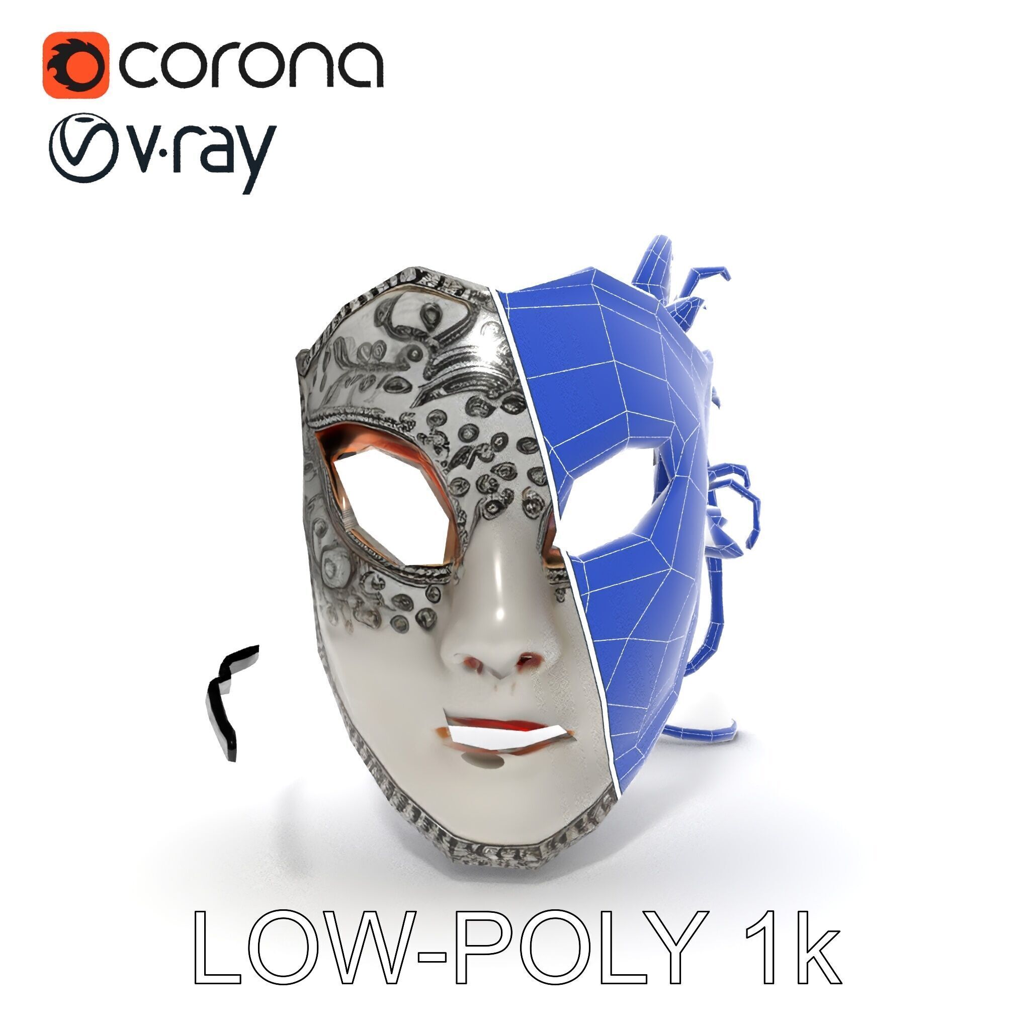 Intricate Venetian Mask Model Pack Low-poly 3D model_24