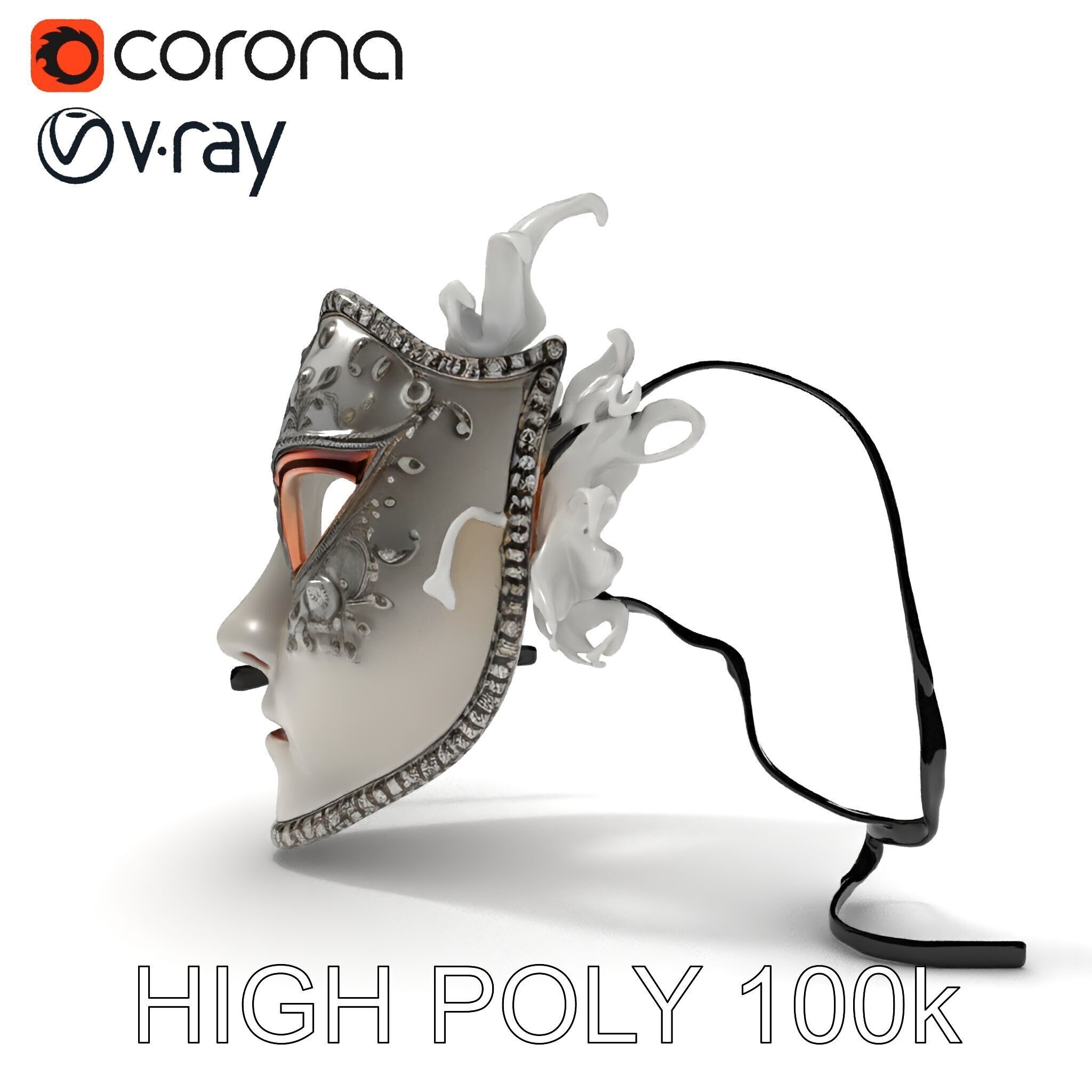 Intricate Venetian Mask Model Pack Low-poly 3D model_10