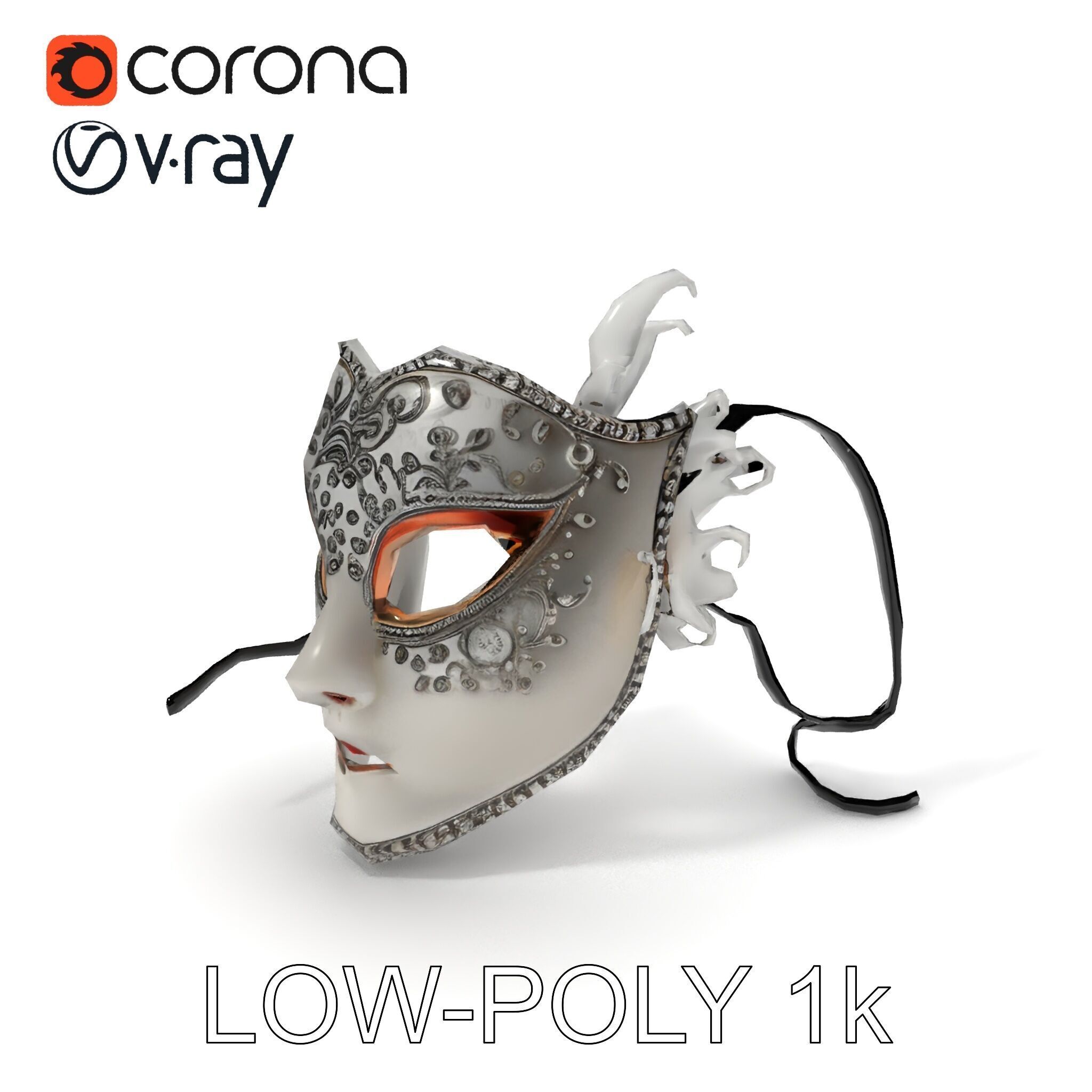 Intricate Venetian Mask Model Pack Low-poly 3D model_12