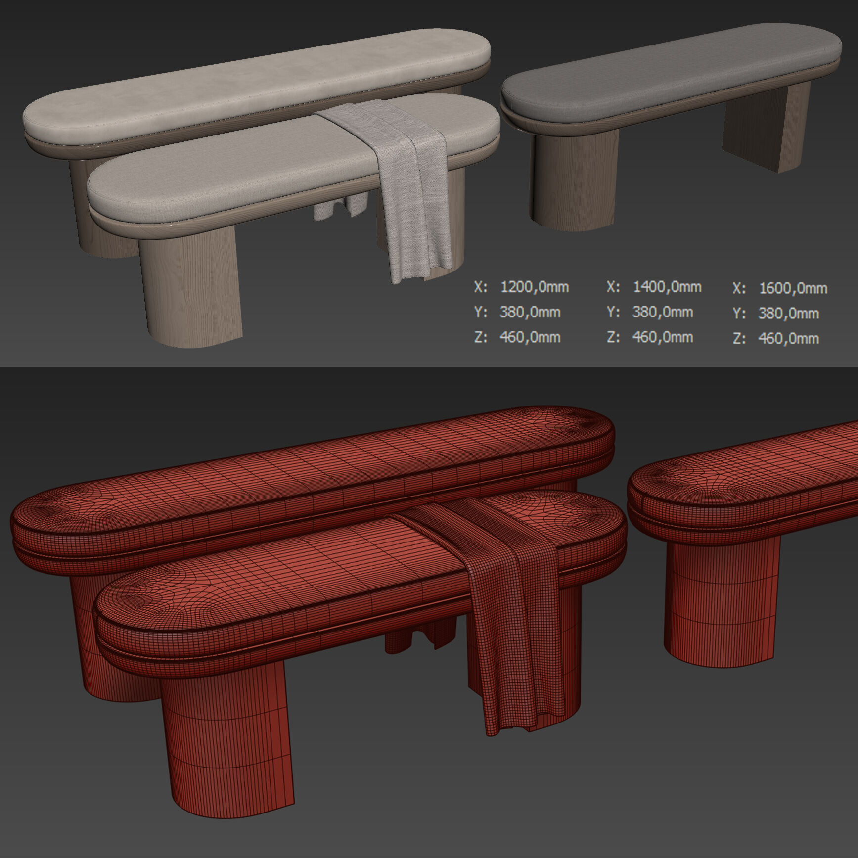 Luna Dining Bench By Cancan 3D model_6