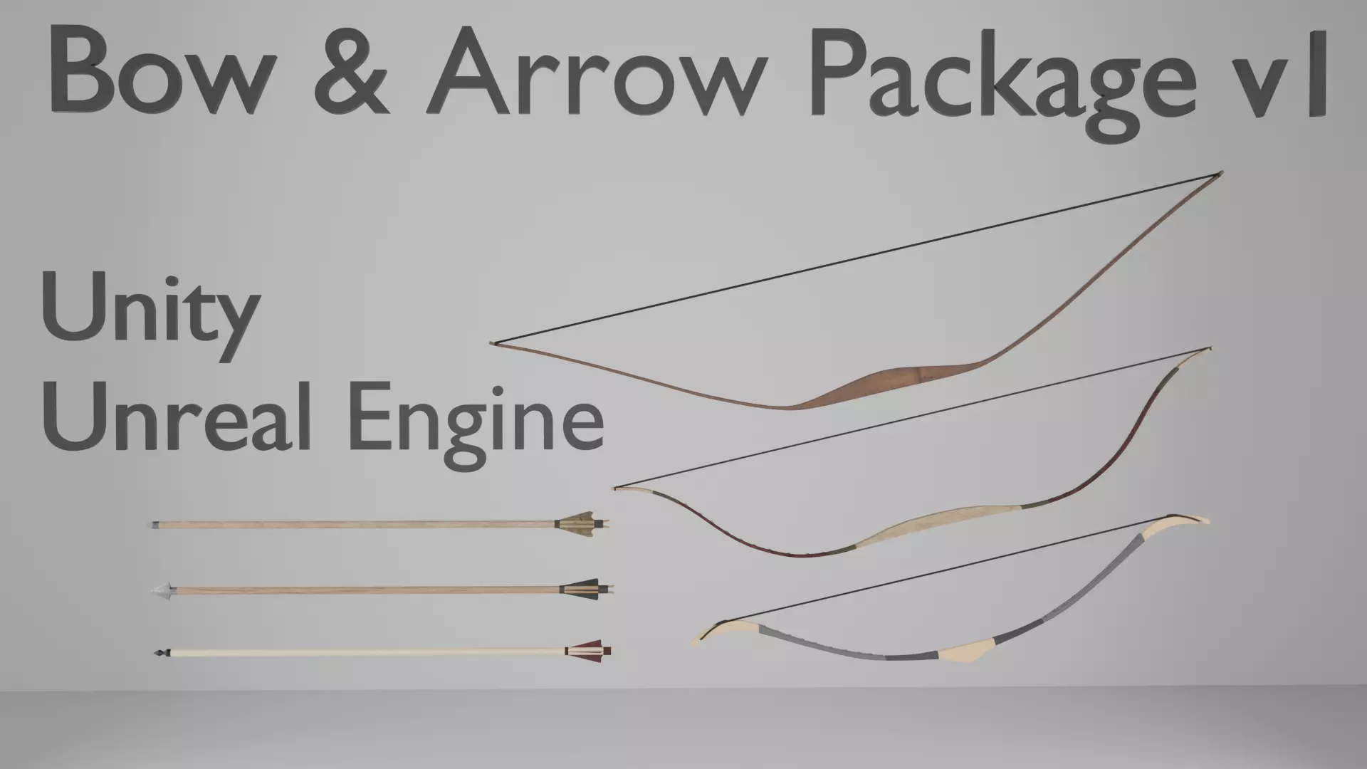 Game Ready Arrow and Bow Weapons Package v1 - 6 Assets Low-poly 3D model_0