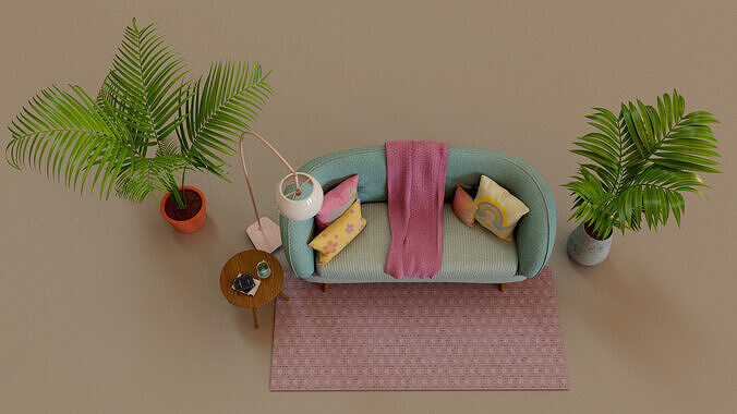Sofa Set Low-poly 3D model 4