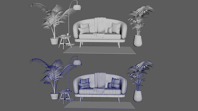 Sofa Set Low-poly 3D model 5