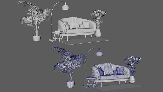 Sofa Set Low-poly 3D model 6