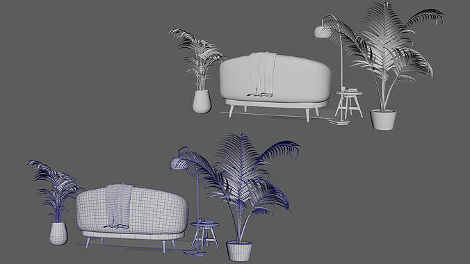 Sofa Set Low-poly 3D model 7