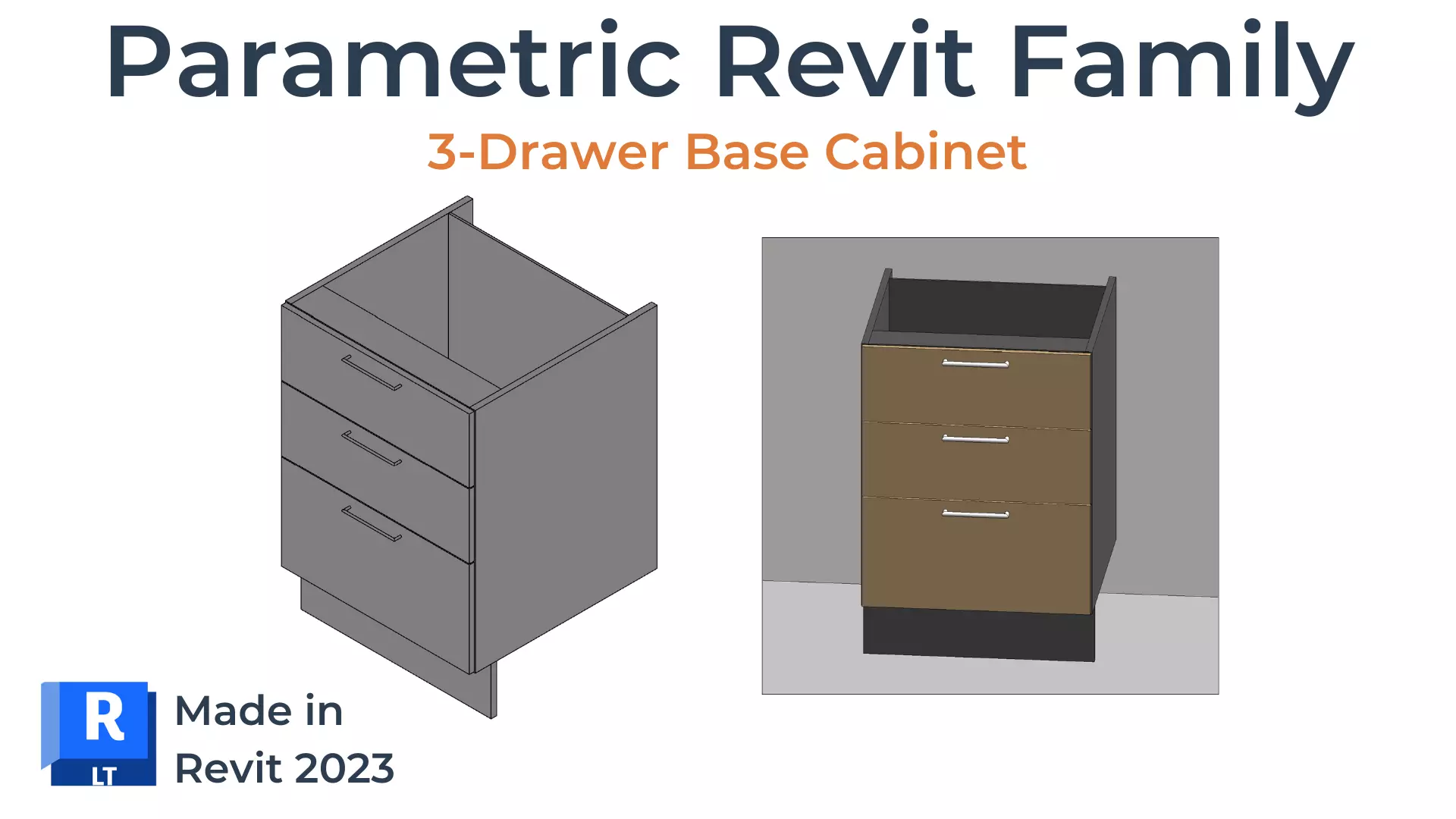 3-DRAWER BASE Cabinet Revit Family UK Parametric 3D model_0