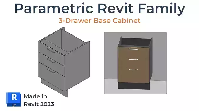3-DRAWER BASE Cabinet Revit Family UK Parametric 3D model 3-DRAWER BASE Cabinet Revit Family UK Parametric 3D model