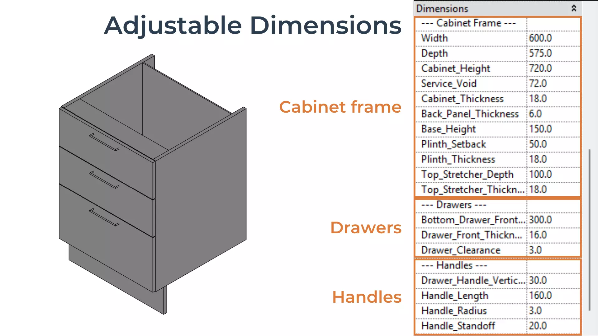 3-DRAWER BASE Cabinet Revit Family UK Parametric 3D model_2