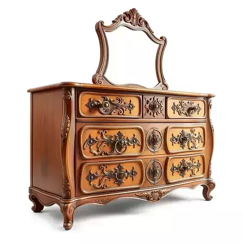 Antique Ornate Dresser with Mirror Model Pack