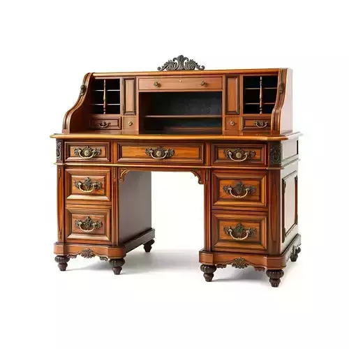 Antique Wooden Desk Model Pack with Detailed Carvings