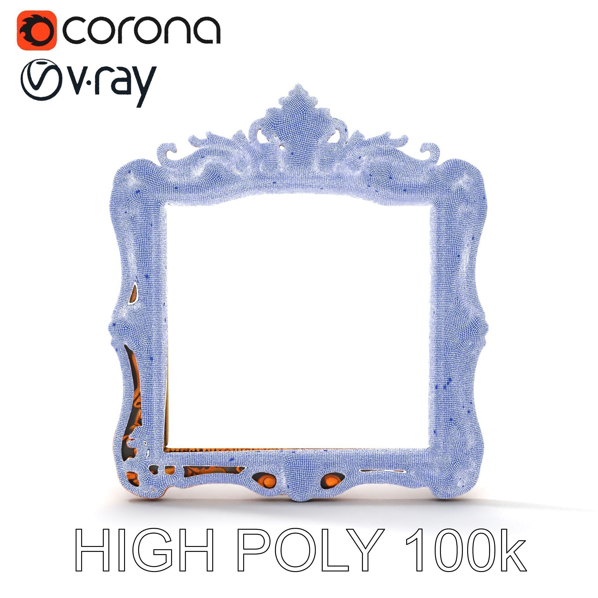 Baroque Ornate Mirror Frame Model Pack Low-poly 3D model_17