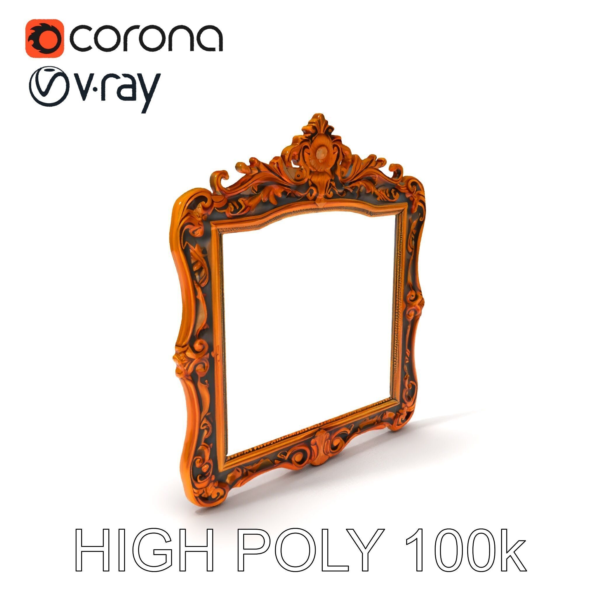 Baroque Ornate Mirror Frame Model Pack Low-poly 3D model_3