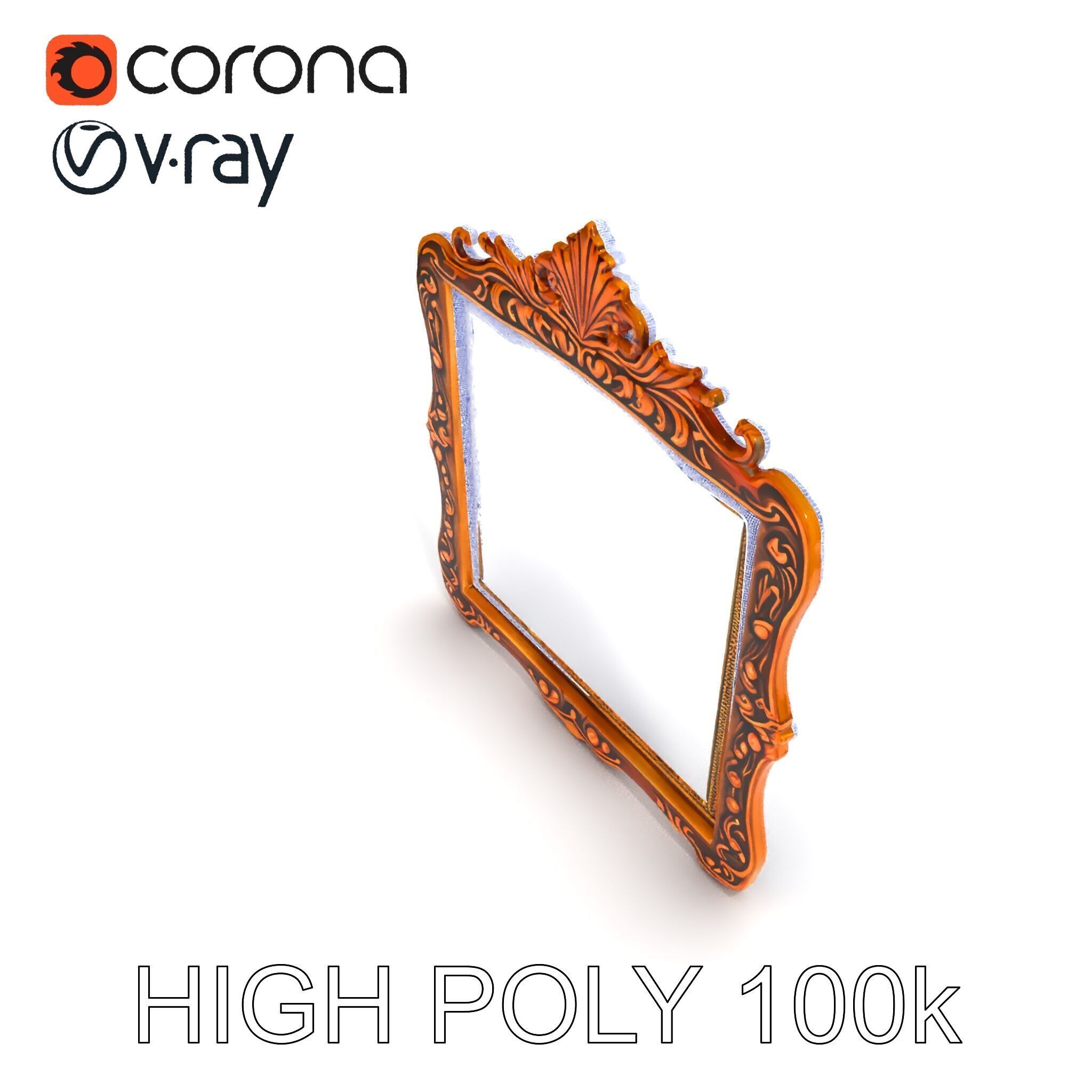Baroque Ornate Mirror Frame Model Pack Low-poly 3D model_14