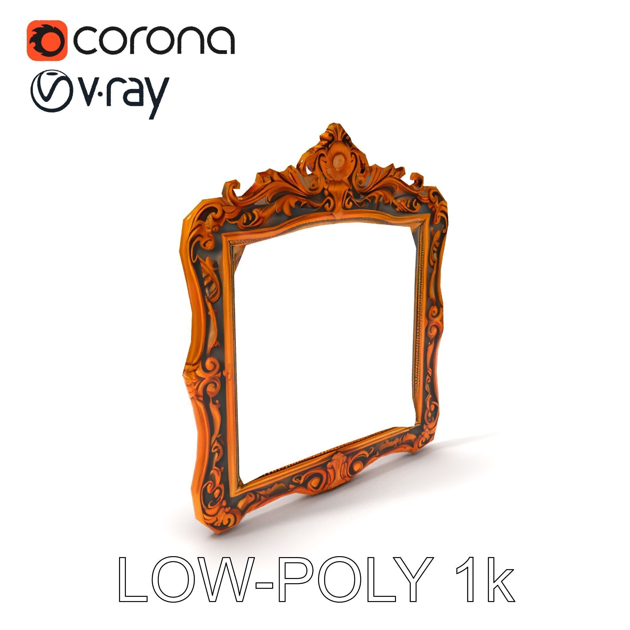Baroque Ornate Mirror Frame Model Pack Low-poly 3D model_7