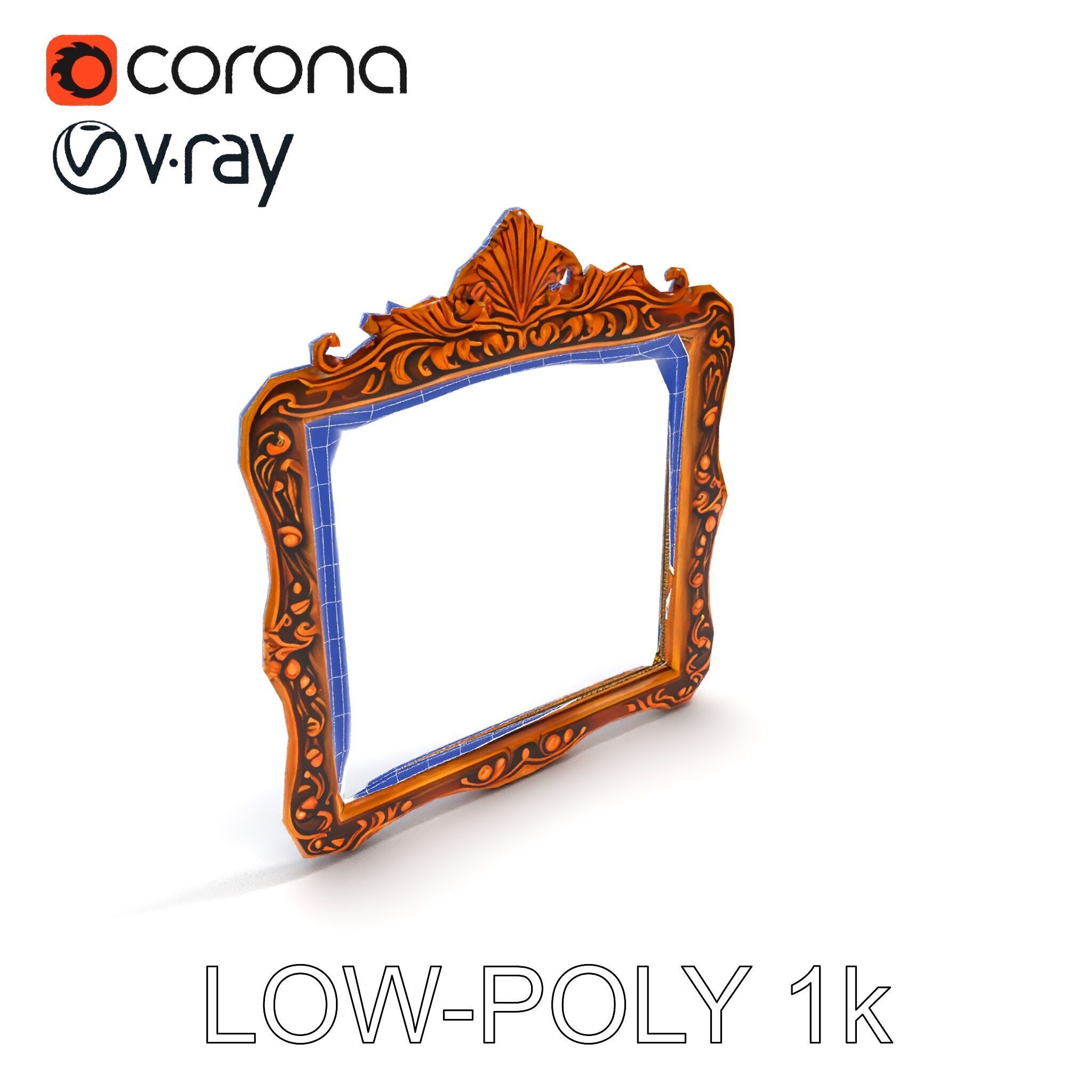 Baroque Ornate Mirror Frame Model Pack Low-poly 3D model_28
