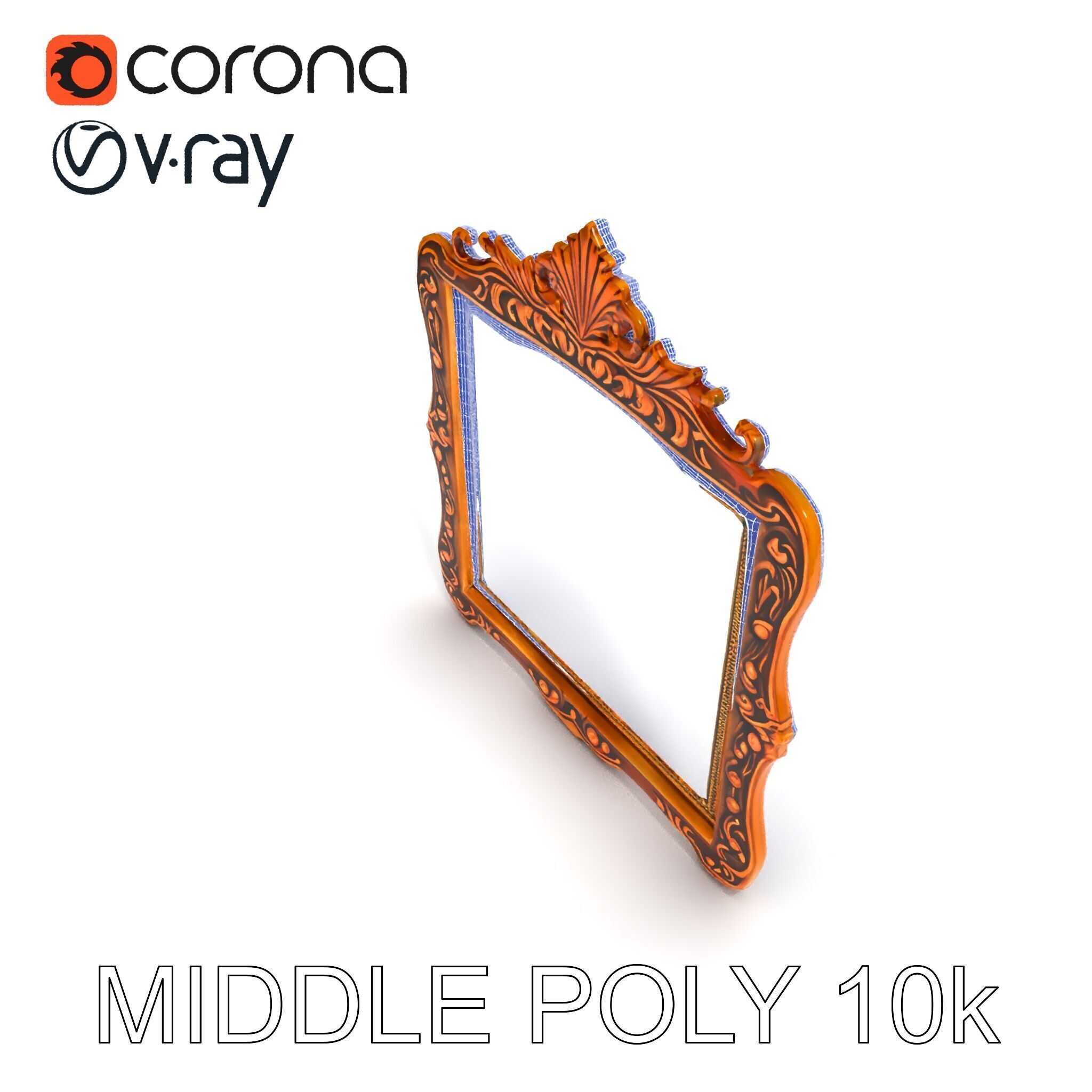 Baroque Ornate Mirror Frame Model Pack Low-poly 3D model_6