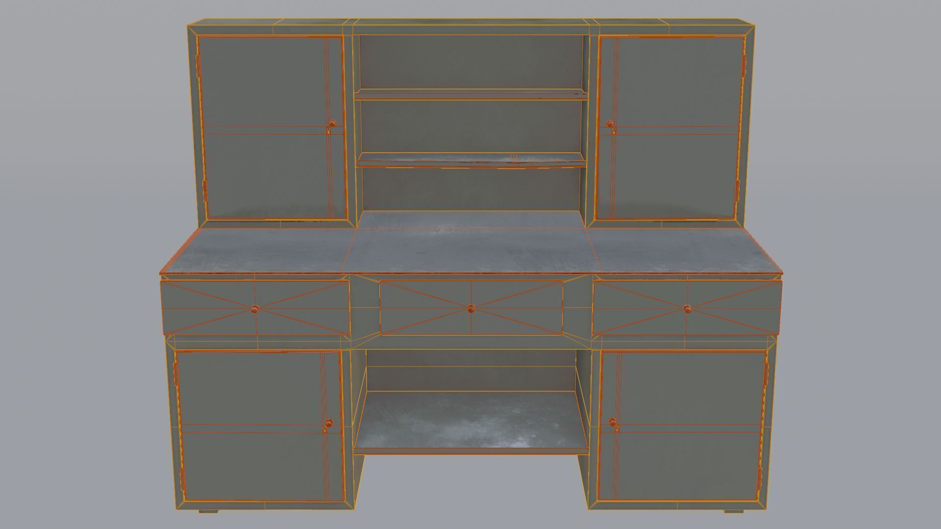 Massive metal workbench painted gray with scratches and defects Low-poly 3D model_5