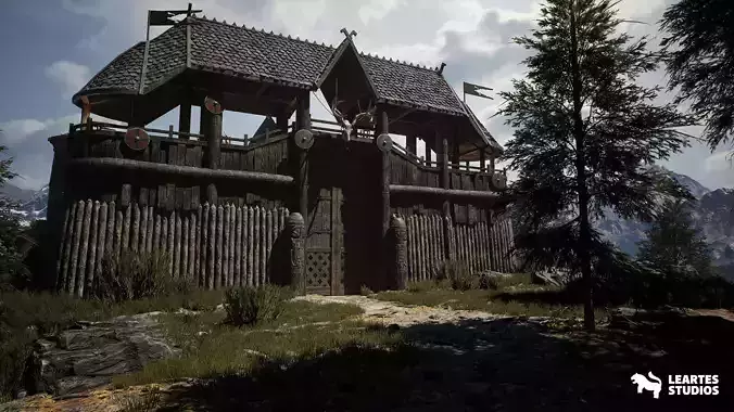 Medieval Nordic Viking Castle Environment Low-poly 3D model