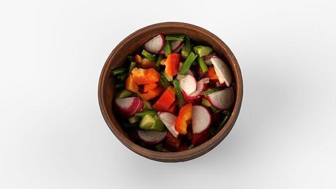 Rustic Clay Bowl with Fresh Vegetable Salad Scan Low-poly 3D model 2