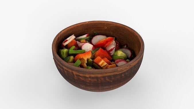 Rustic Clay Bowl with Fresh Vegetable Salad Scan Low-poly 3D model 7