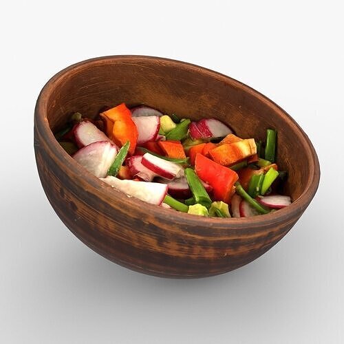 Rustic Clay Bowl with Fresh Vegetable Salad Scan Low-poly 3D model