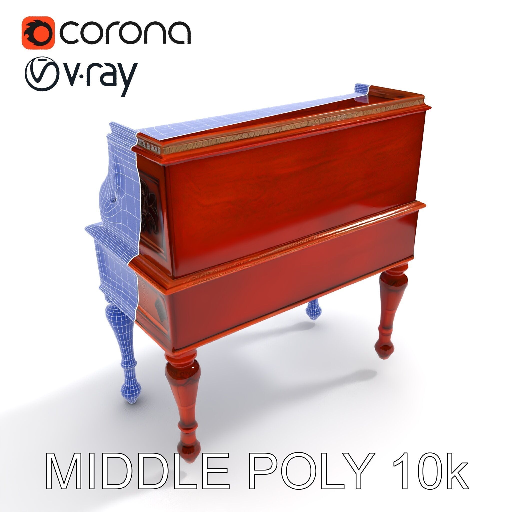 Antique RollTop Desk Model Pack Low-poly 3D model_30