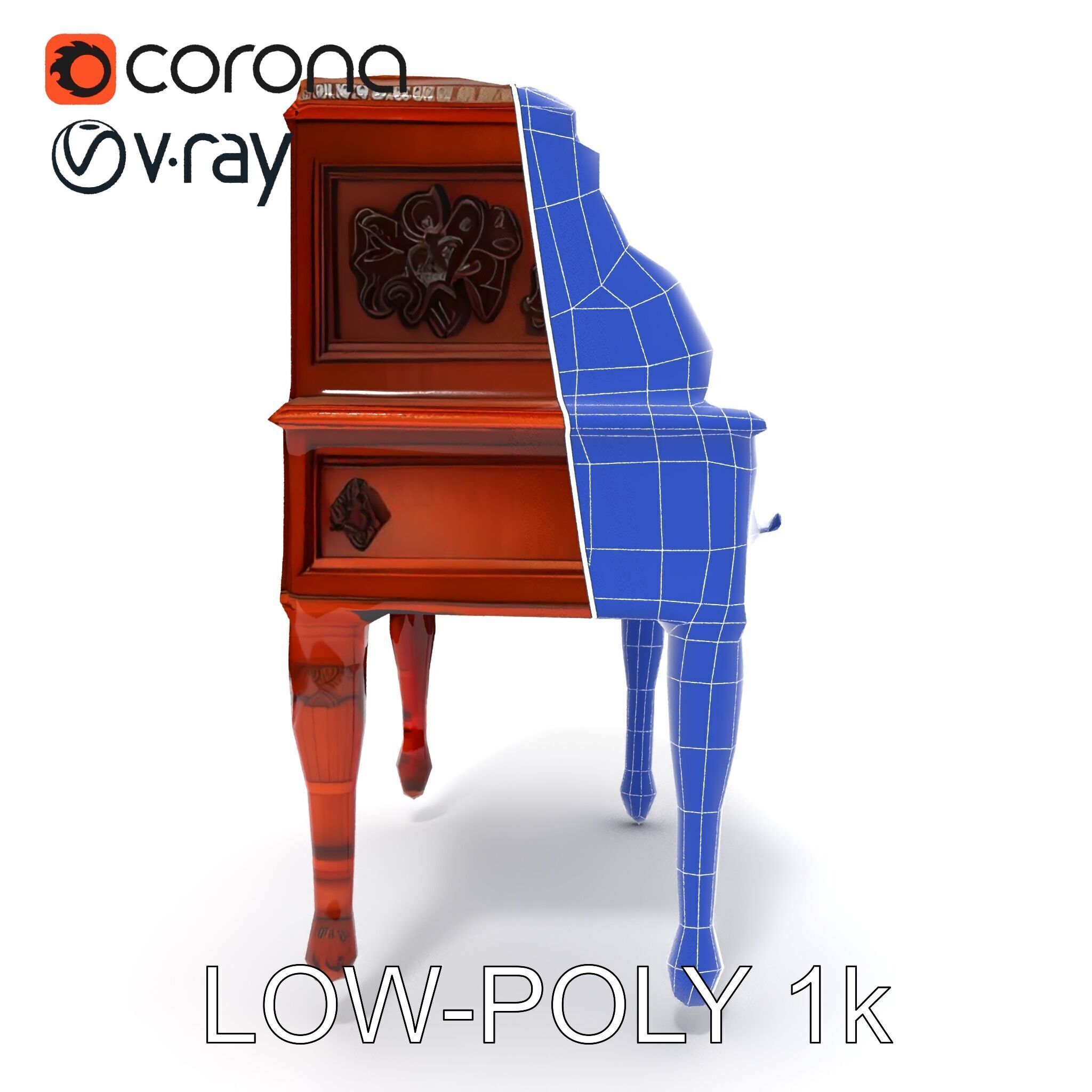 Antique RollTop Desk Model Pack Low-poly 3D model_26