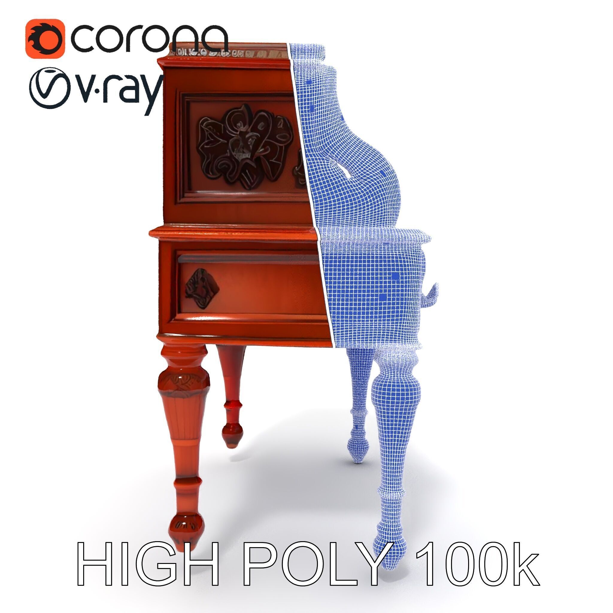 Antique RollTop Desk Model Pack Low-poly 3D model_29