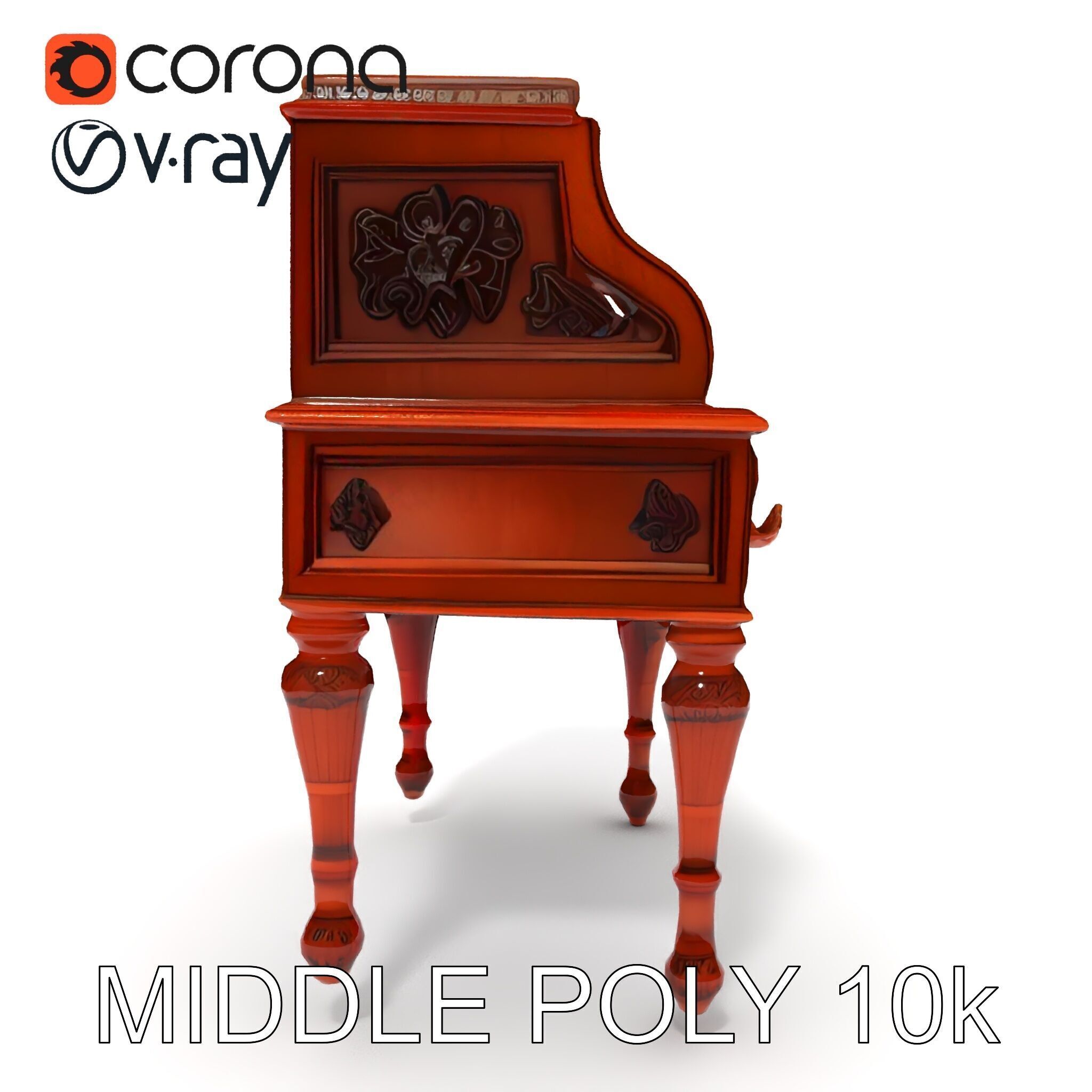 Antique RollTop Desk Model Pack Low-poly 3D model_14