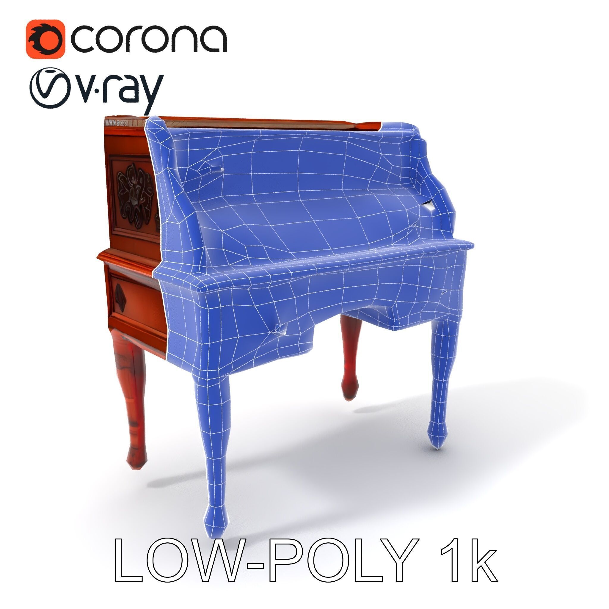 Antique RollTop Desk Model Pack Low-poly 3D model_20