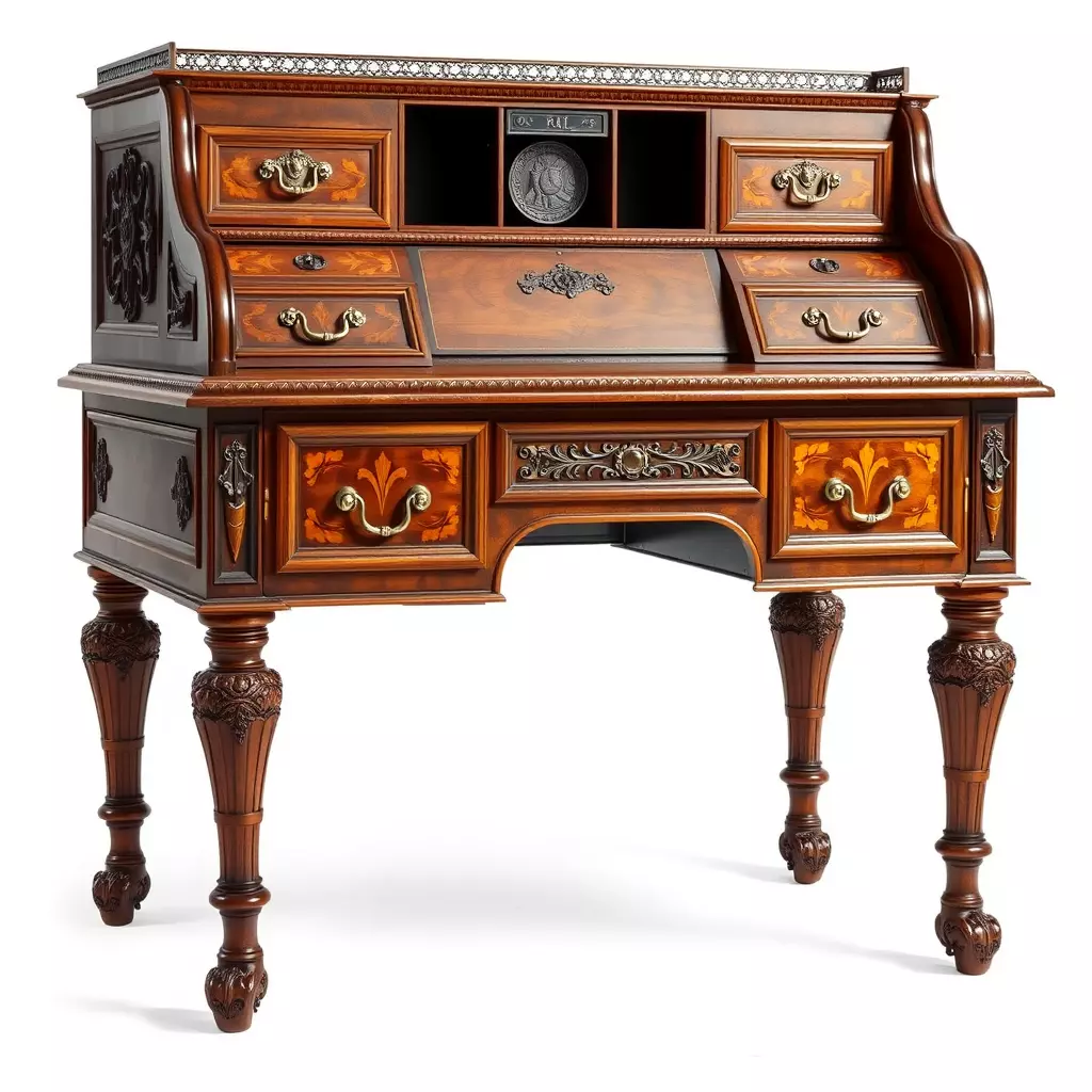 Antique RollTop Desk Model Pack Low-poly 3D model_0