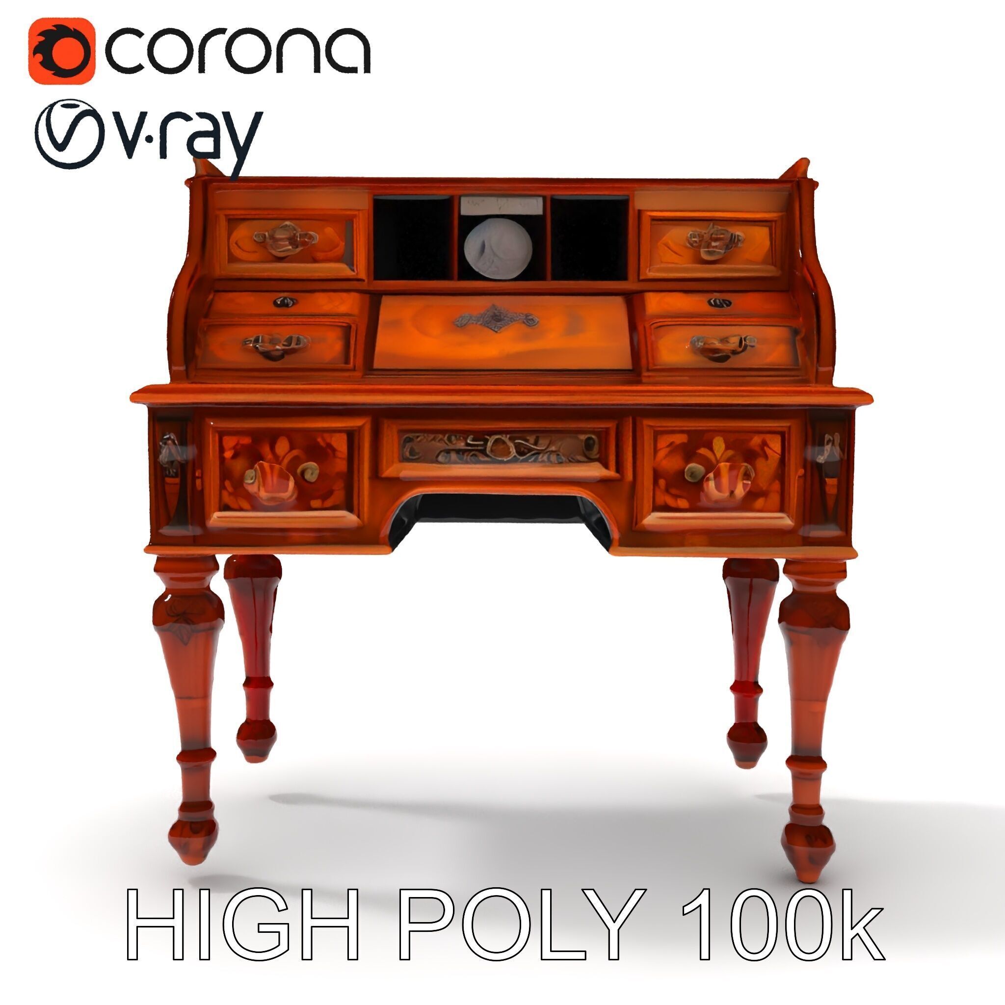 Antique RollTop Desk Model Pack Low-poly 3D model_24