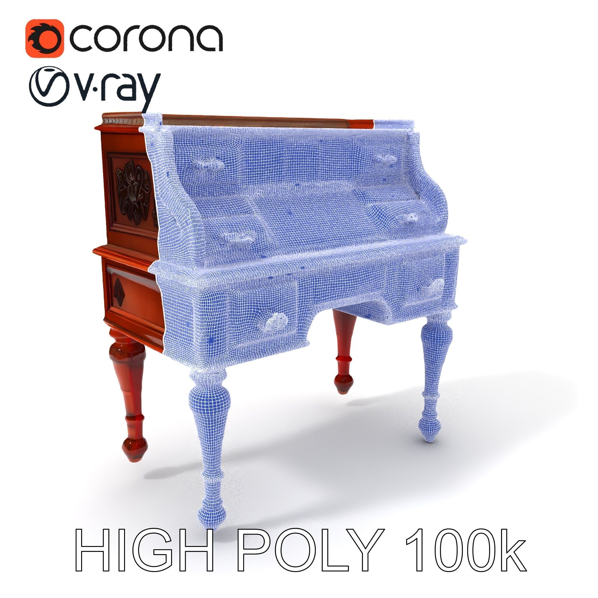 Antique RollTop Desk Model Pack Low-poly 3D model_4