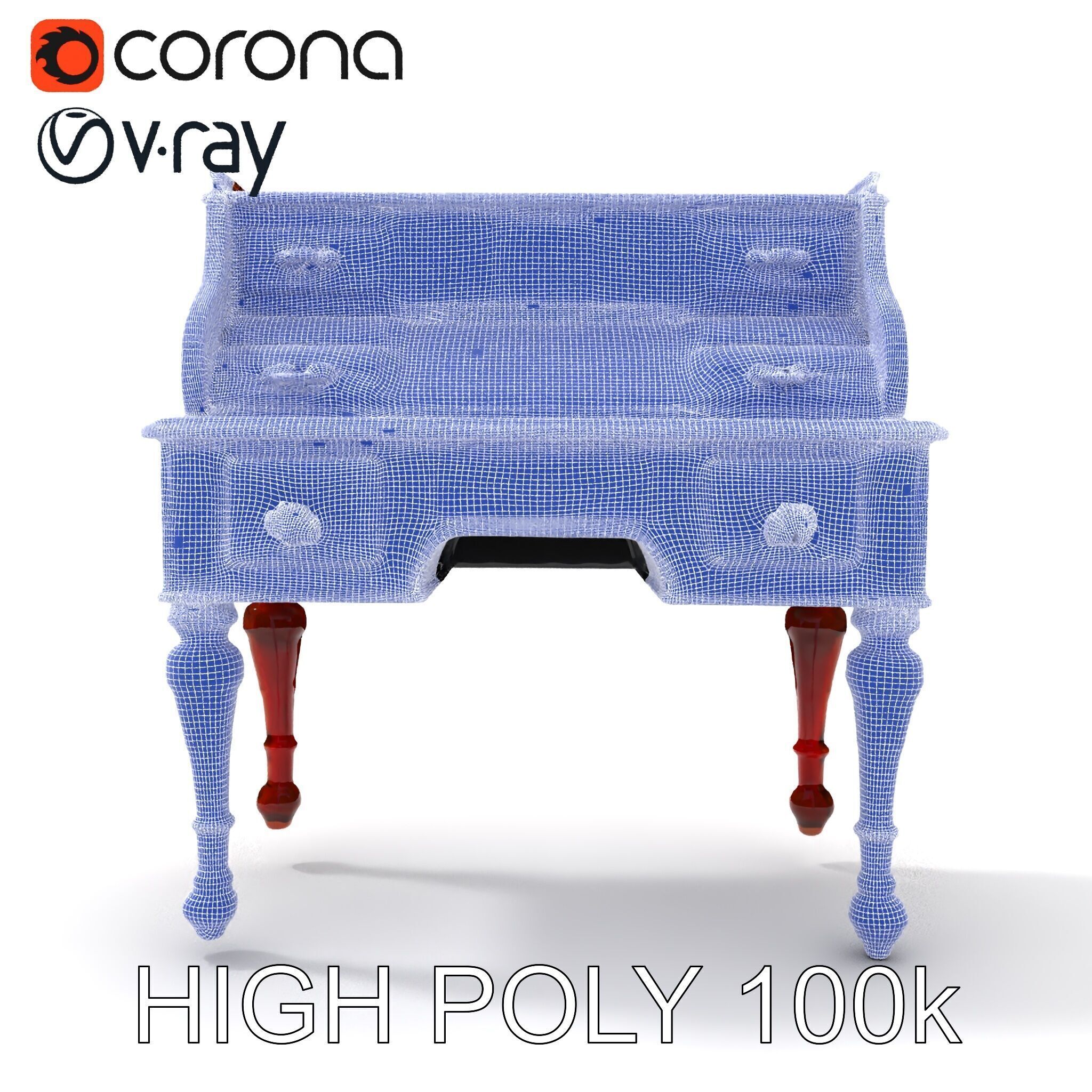 Antique RollTop Desk Model Pack Low-poly 3D model_16