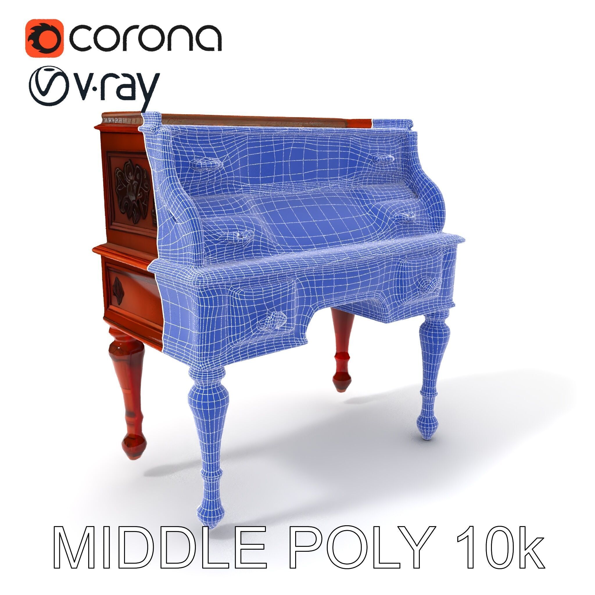 Antique RollTop Desk Model Pack Low-poly 3D model_17