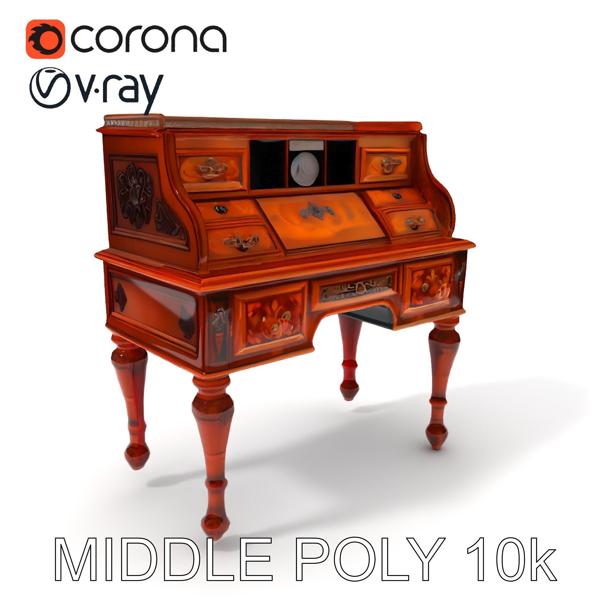 Antique RollTop Desk Model Pack Low-poly 3D model_33