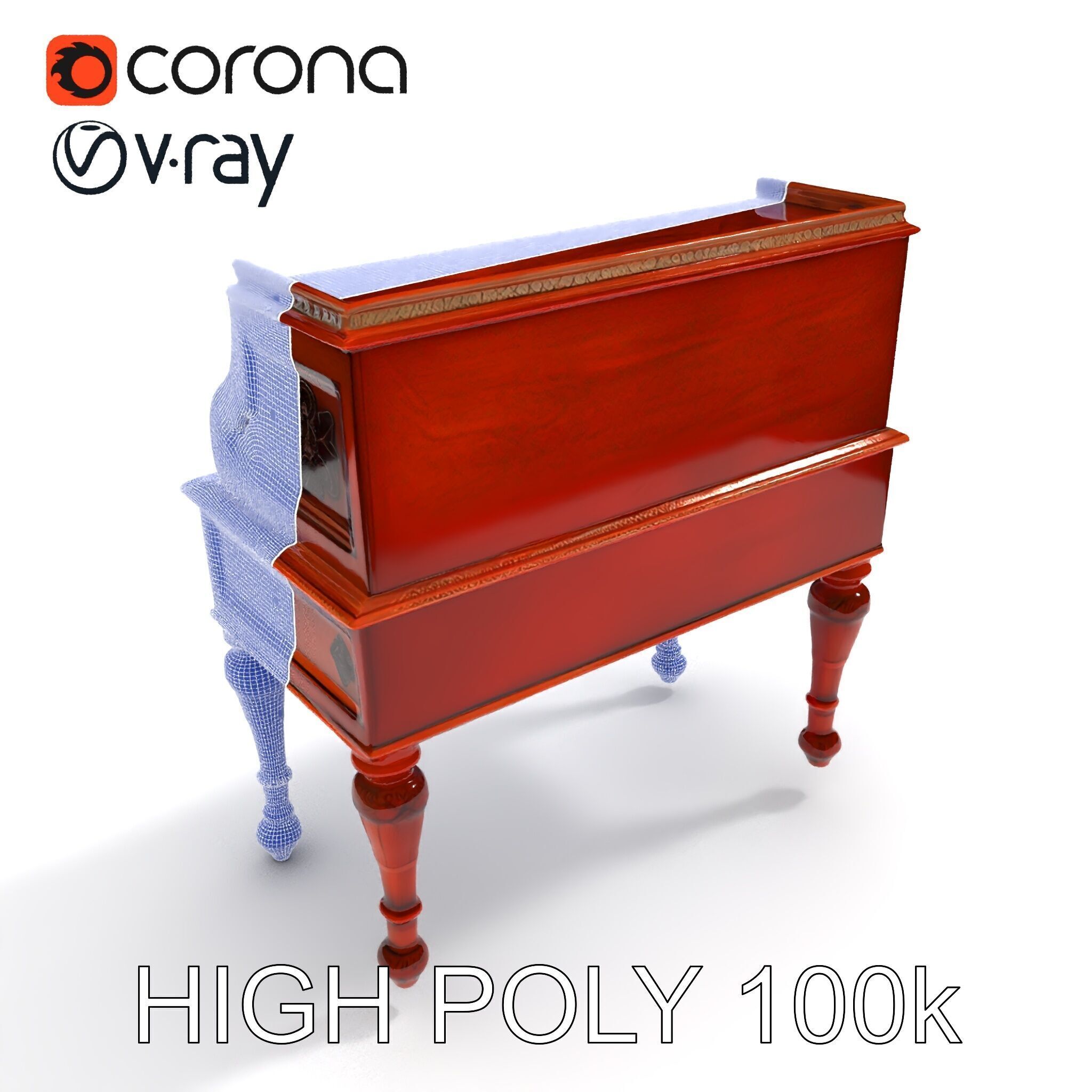 Antique RollTop Desk Model Pack Low-poly 3D model_10
