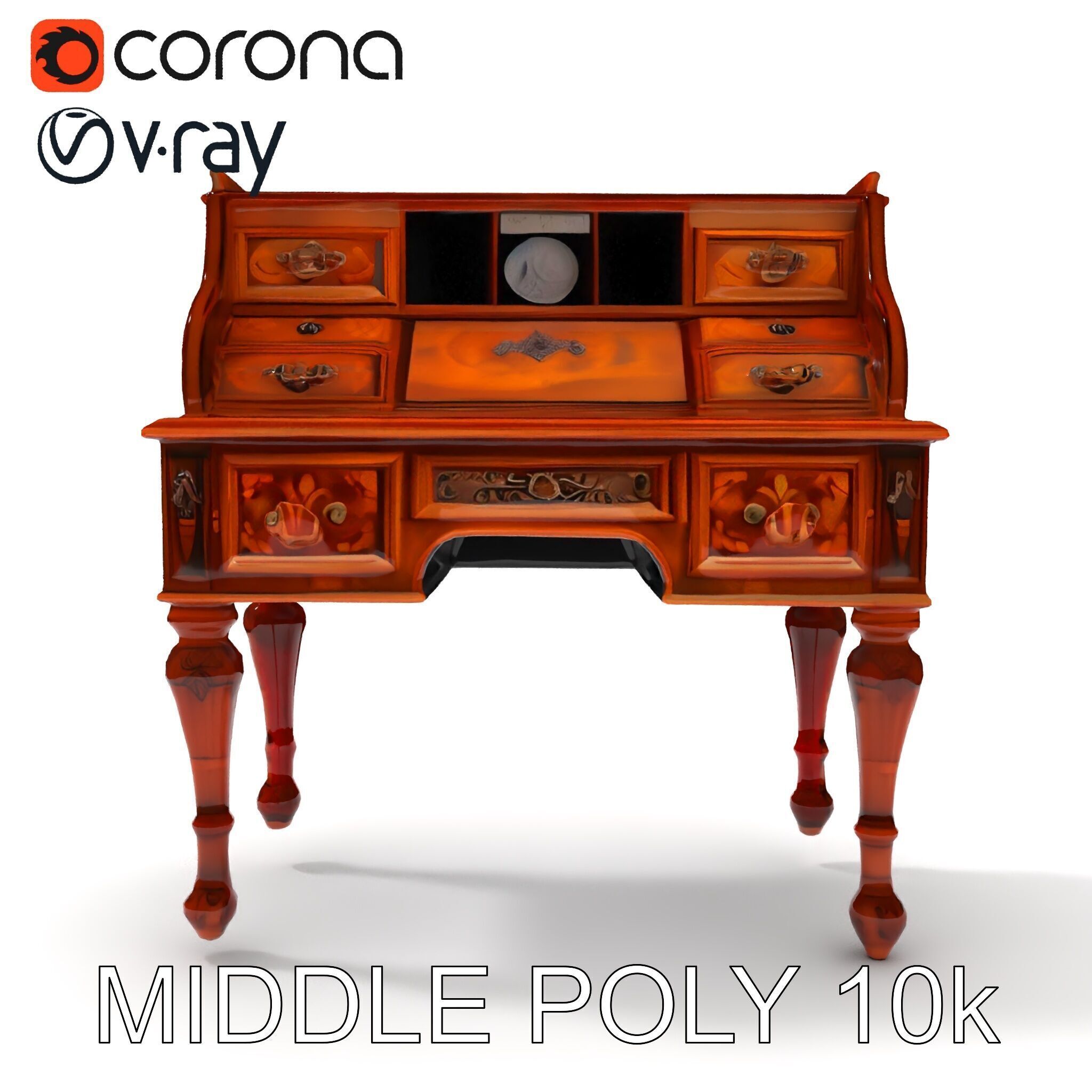Antique RollTop Desk Model Pack Low-poly 3D model_8