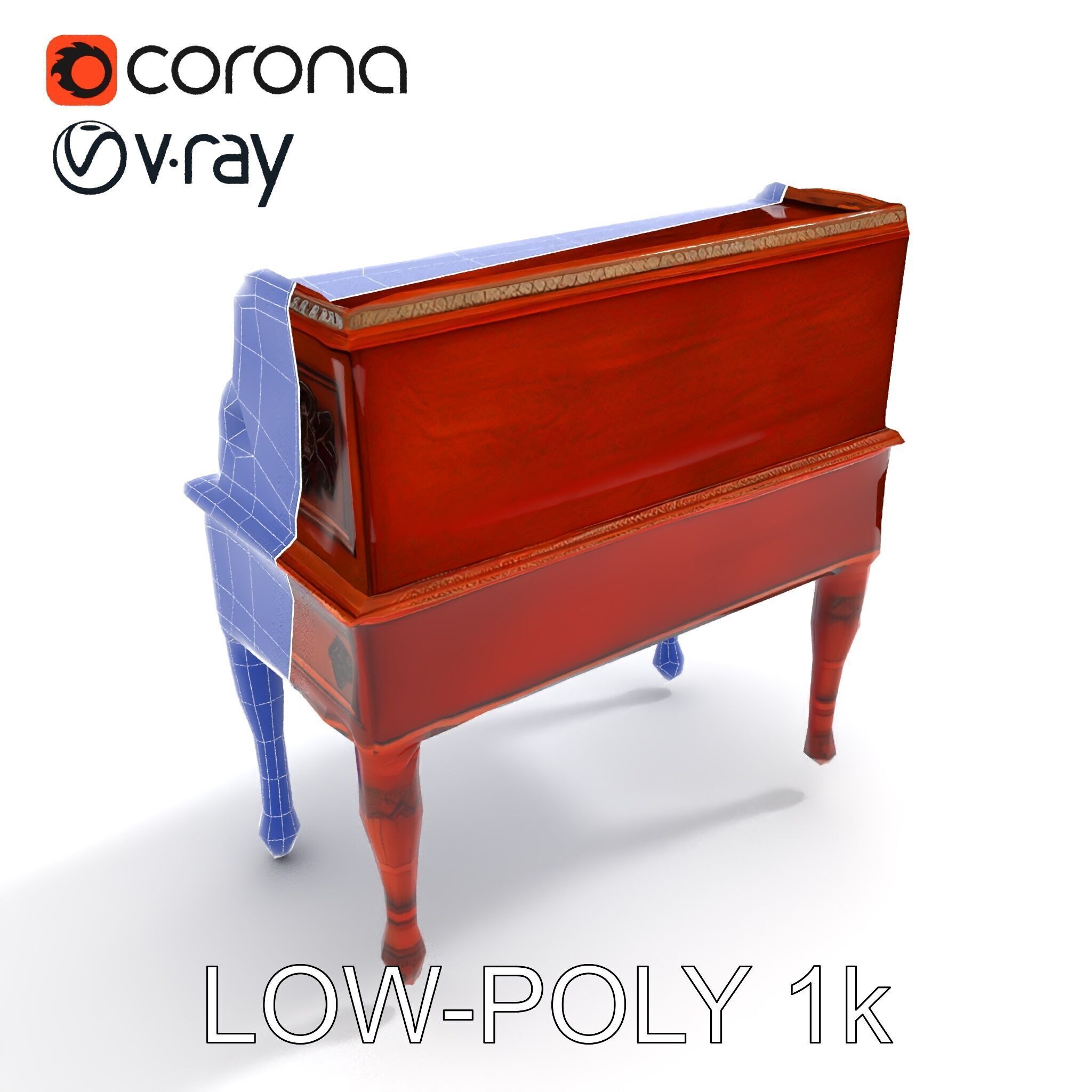 Antique RollTop Desk Model Pack Low-poly 3D model_34