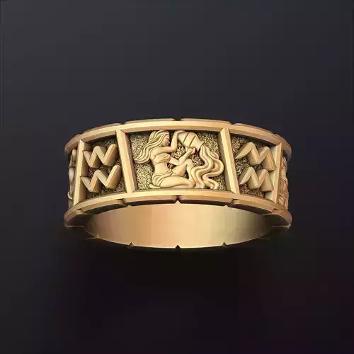 Horoscope Aquarius Ring v2 3D print model