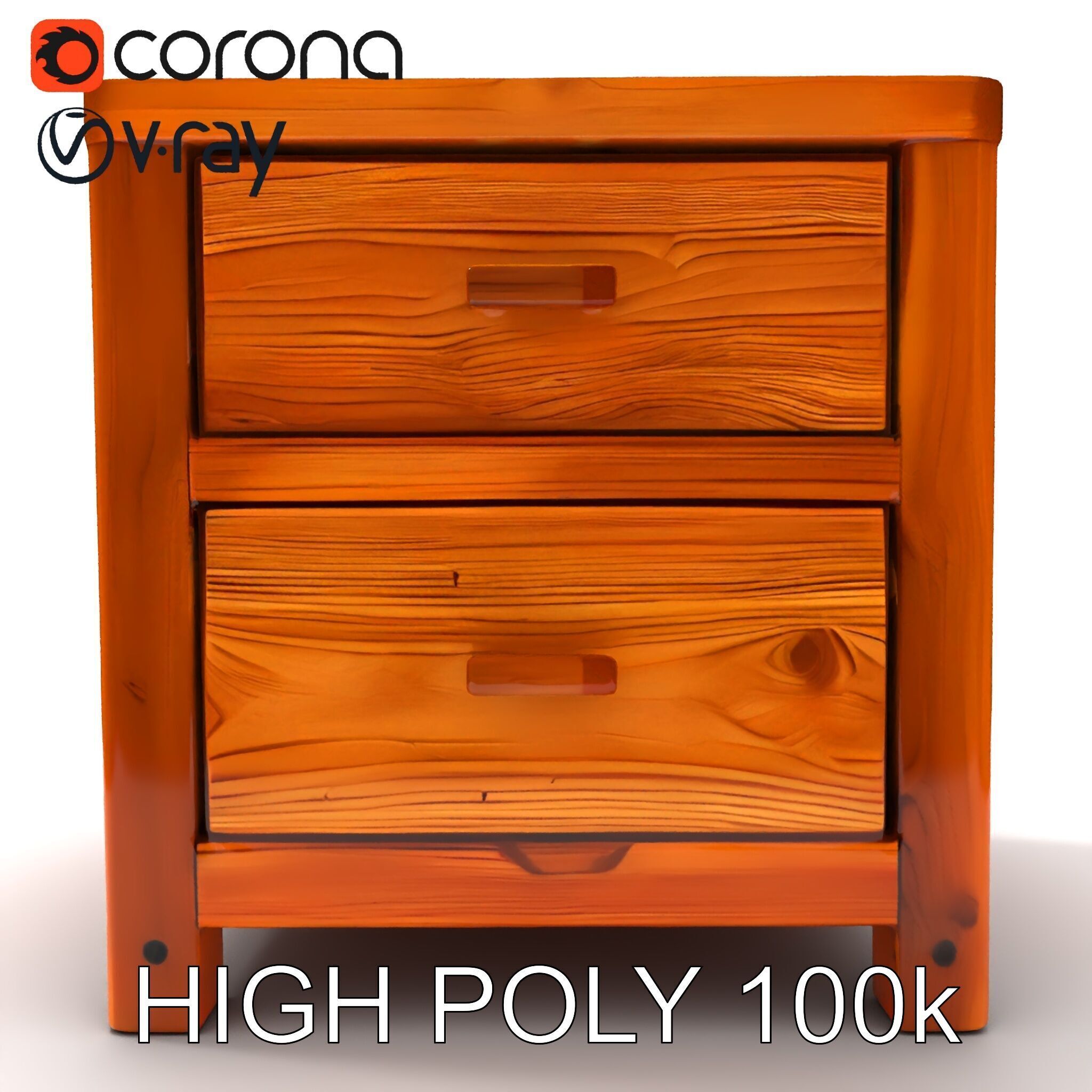 Wooden Nightstand Drawer Model Pack Low-poly 3D model_11