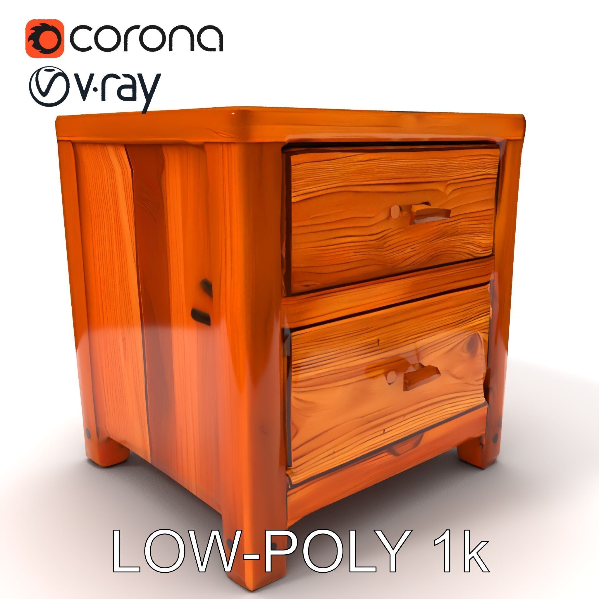 Wooden Nightstand Drawer Model Pack Low-poly 3D model_32