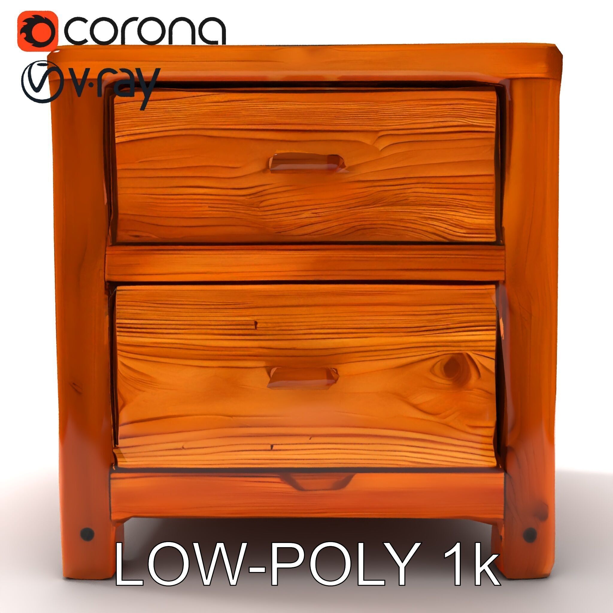 Wooden Nightstand Drawer Model Pack Low-poly 3D model_7